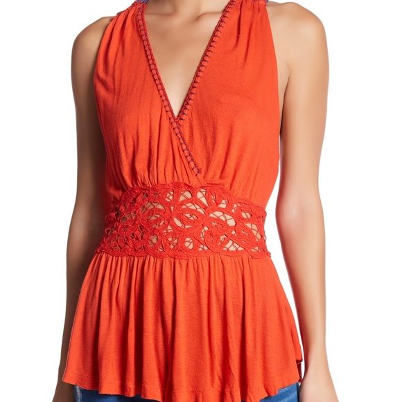 Free People Tops - NEW Free People Megan Orange Lace Peplum Tank Top